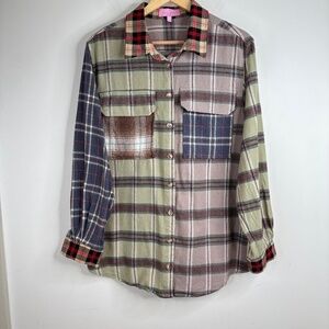 Dolls Kill x Holly Hobbie Flannel Shirt M Patchwork Colorblock Grunge Goth Retro